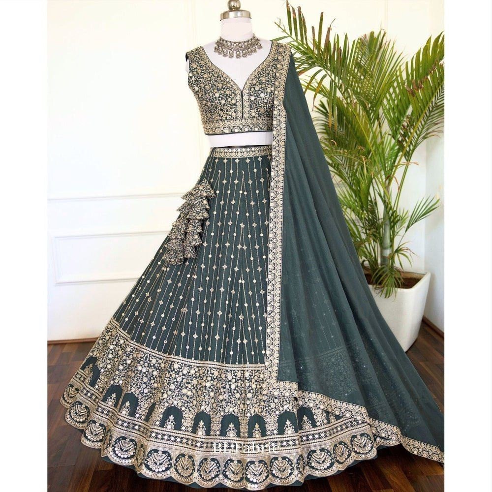 Opulent Grey Color Sequence Star Faux Georgette Lehenga Choli