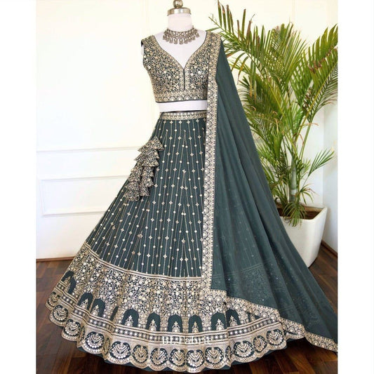 Opulent Grey Color Sequence Star Faux Georgette Lehenga Choli