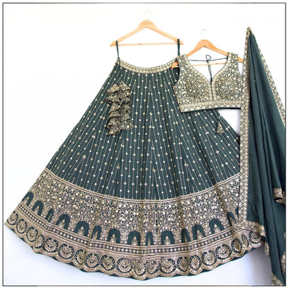 Opulent Grey Color Sequence Star Faux Georgette Lehenga Choli