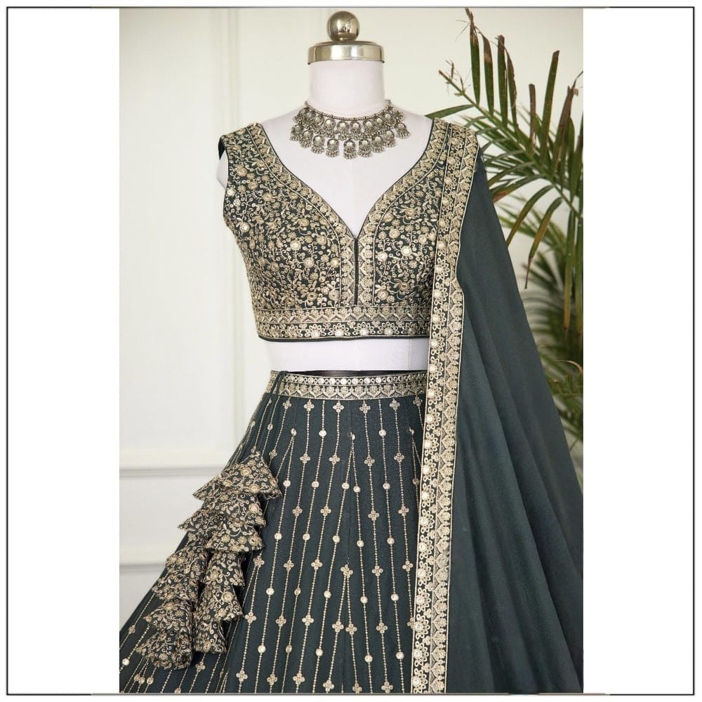 Opulent Grey Color Sequence Star Faux Georgette Lehenga Choli