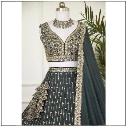 Opulent Grey Color Sequence Star Faux Georgette Lehenga Choli