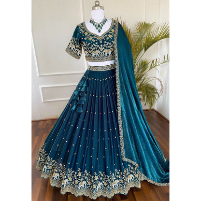 Designer Blue Color Sequence With Thread Work Lehenga Choli