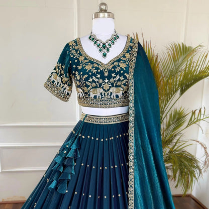 Designer Blue Color Sequence With Thread Work Lehenga Choli