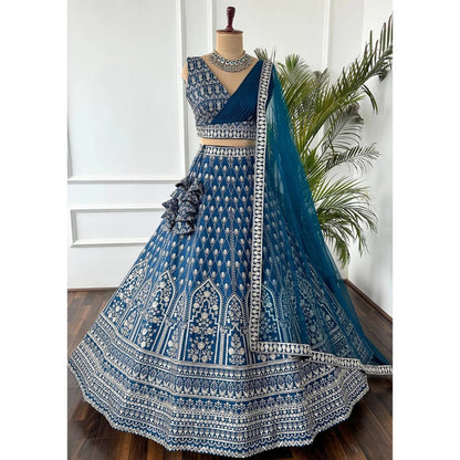Precious Sky Blue Color Faux Georgette Lehenga Choli