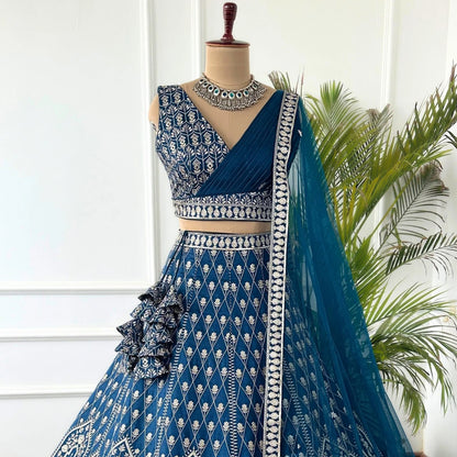 Precious Sky Blue Color Faux Georgette Lehenga Choli