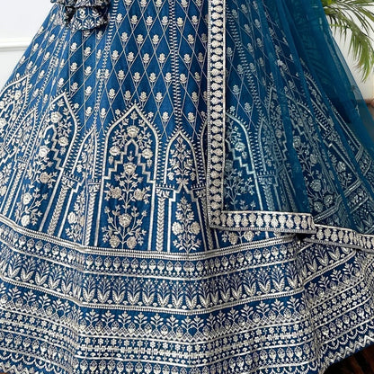 Precious Sky Blue Color Faux Georgette Lehenga Choli