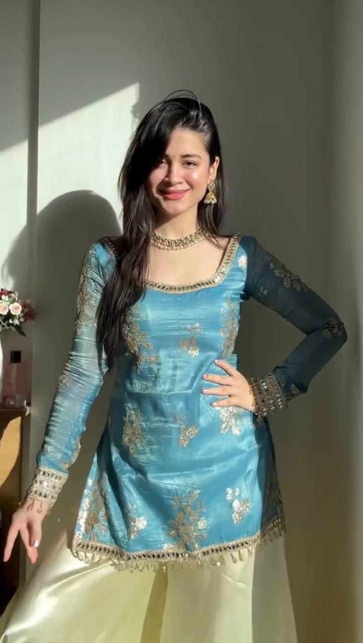 Designer Fendy Silk Mirror Work Palazzo Suit Set