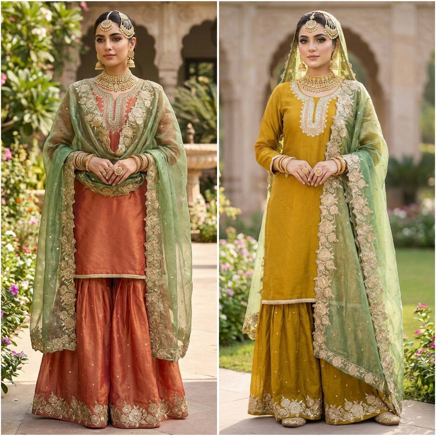Classic Festive Wear Fendy Silk Sharara Suit Set