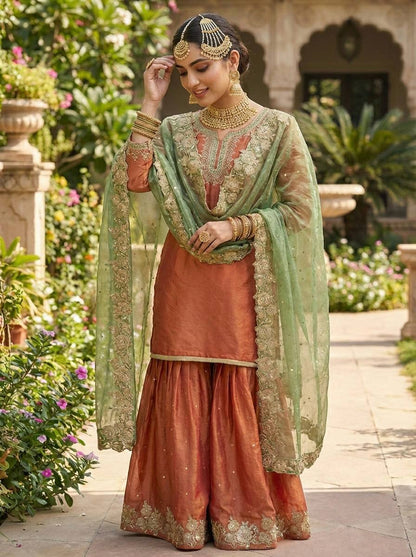 Classic Festive Wear Fendy Silk Sharara Suit Set