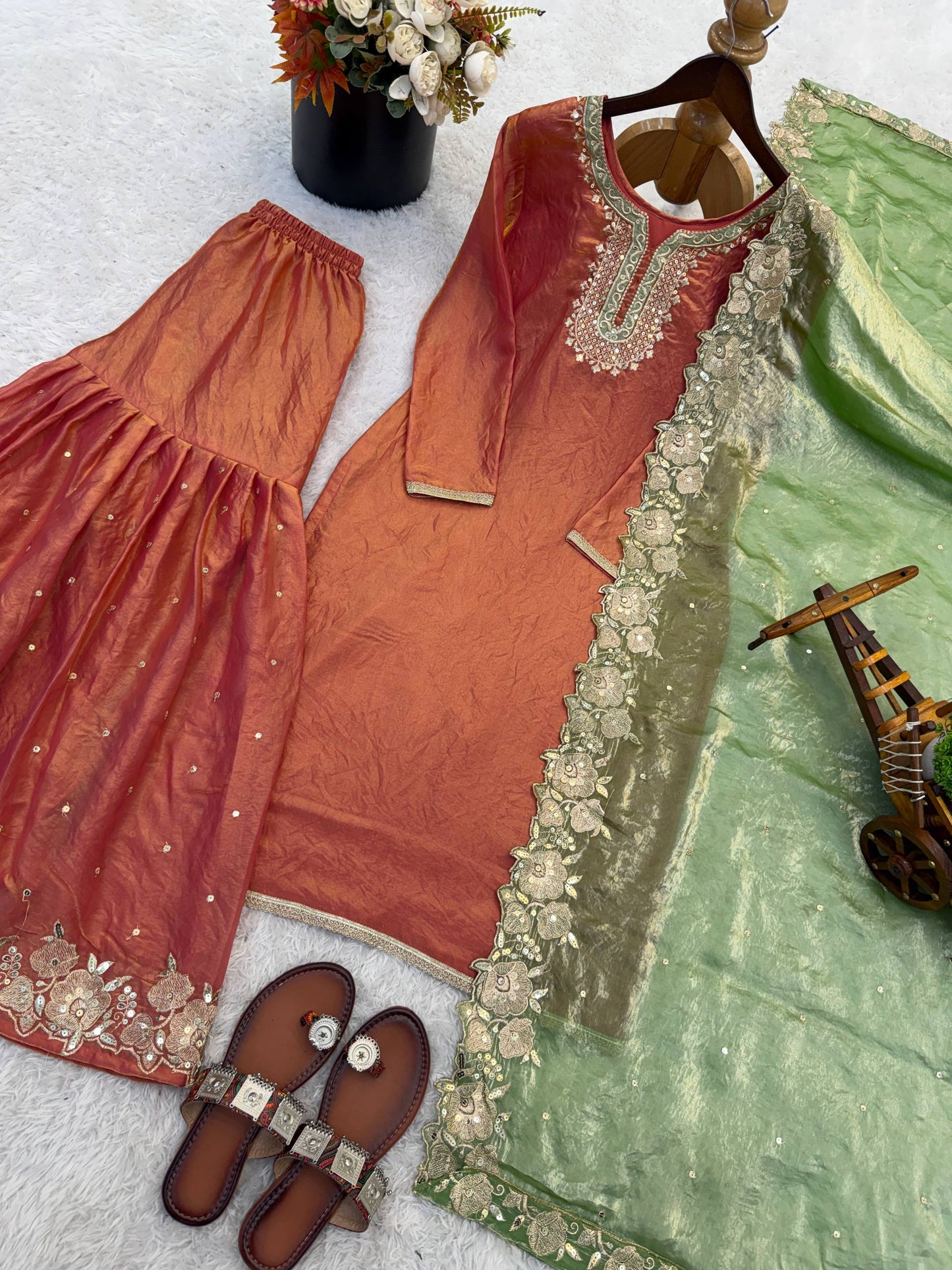 Classic Festive Wear Fendy Silk Sharara Suit Set