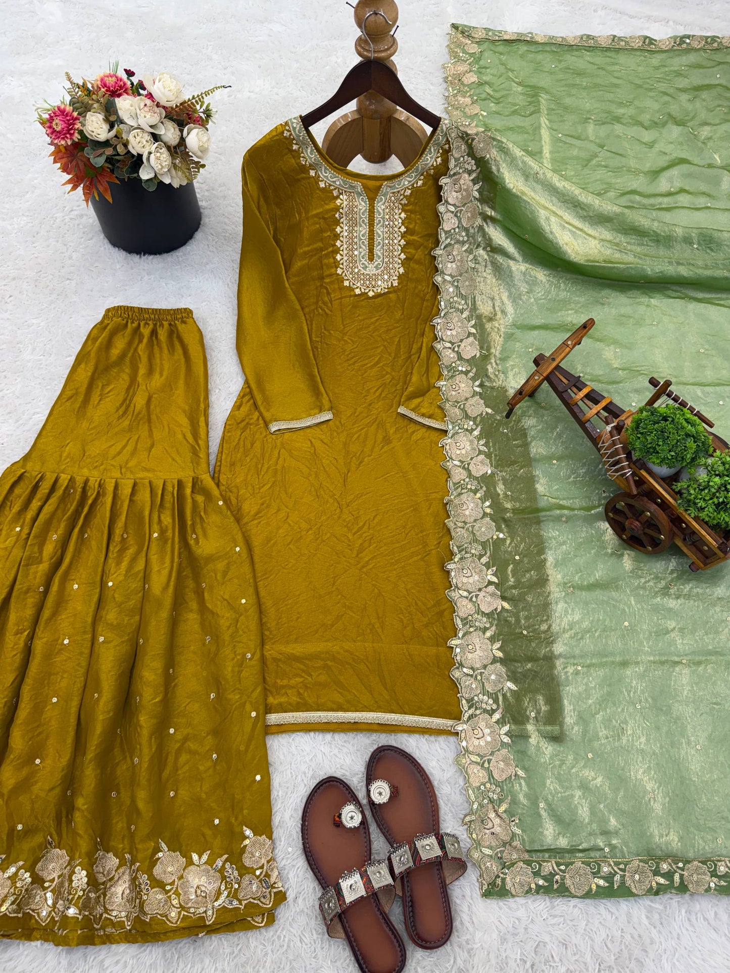 Classic Festive Wear Fendy Silk Sharara Suit Set