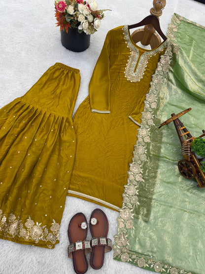 Classic Festive Wear Fendy Silk Sharara Suit Set