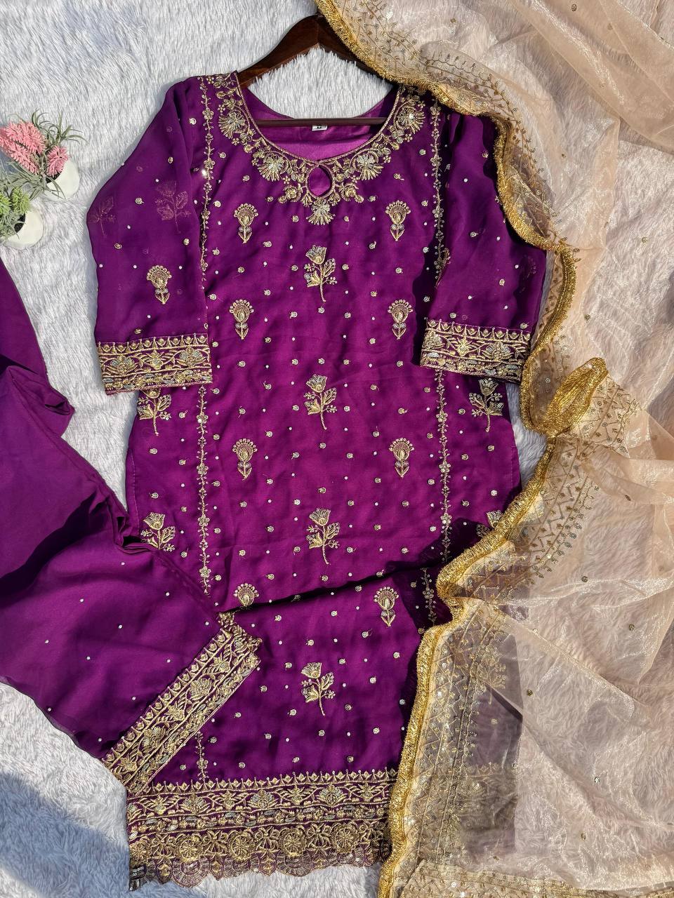 Stunning Purple Color Faux Georgette With Sequence Embroidery Work Salwar Suit