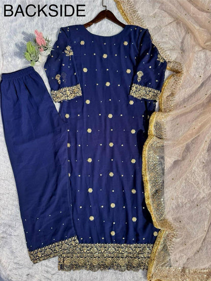 Stunning Blue Color Faux Georgette With Sequence Embroidery Work Salwar Suit