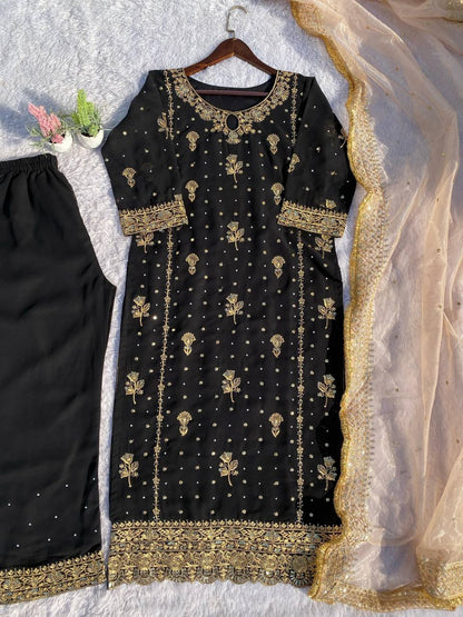 Stunning Black Color Faux Georgette With Sequence Embroidery Work Salwar Suit