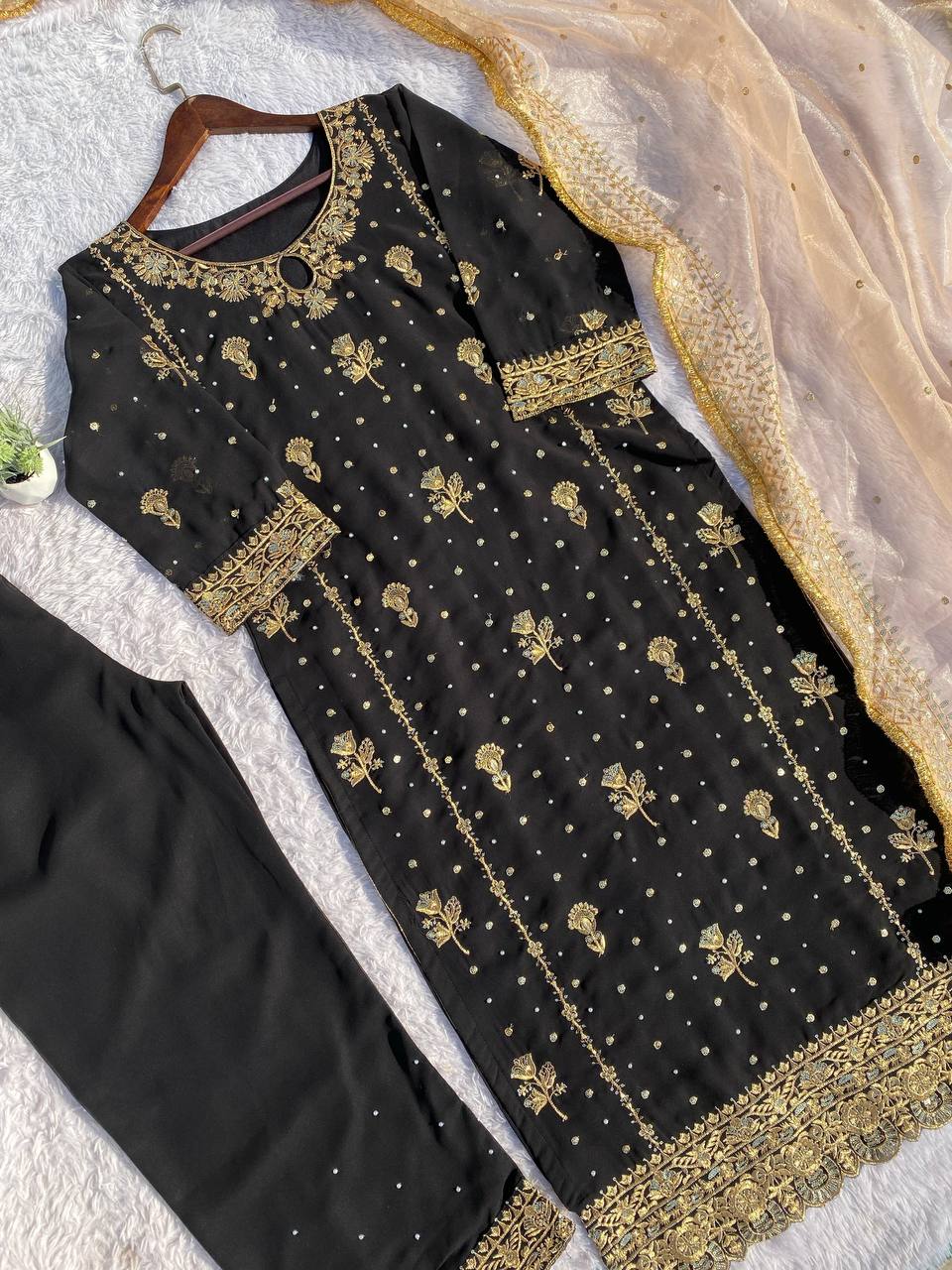 Stunning Black Color Faux Georgette With Sequence Embroidery Work Salwar Suit