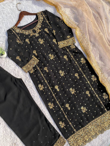 Stunning Black Color Faux Georgette With Sequence Embroidery Work Salwar Suit