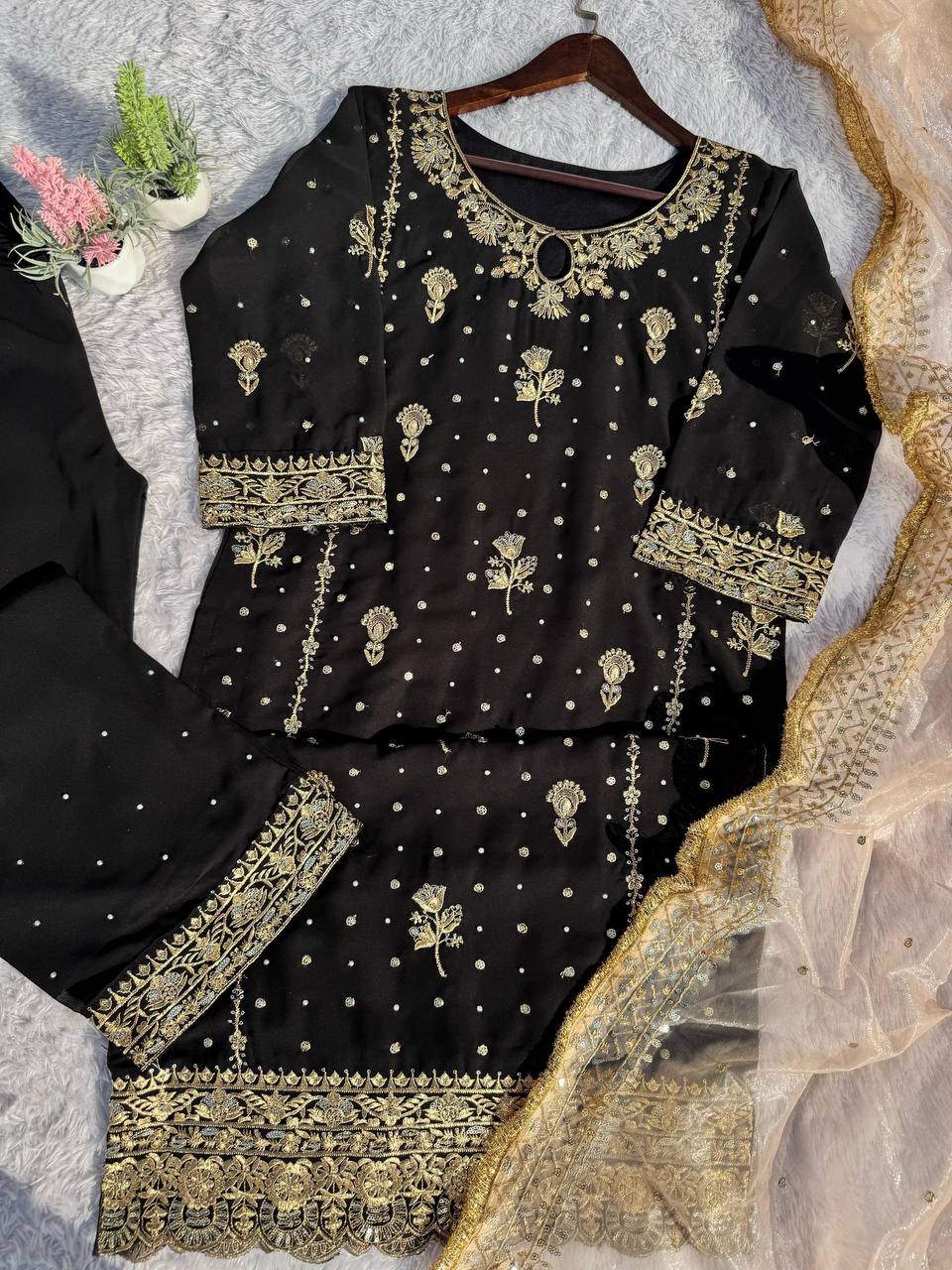 Stunning Black Color Faux Georgette With Sequence Embroidery Work Salwar Suit