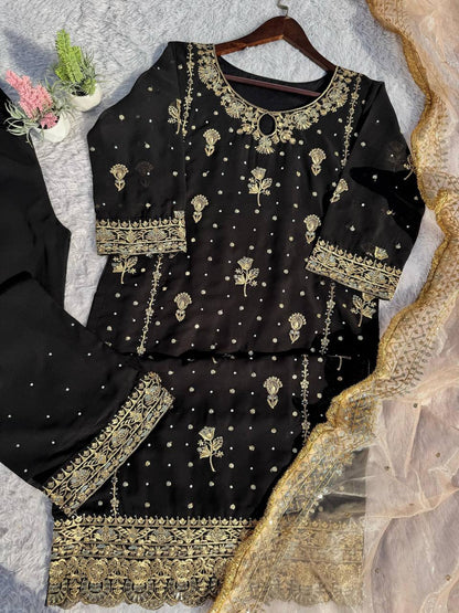 Stunning Black Color Faux Georgette With Sequence Embroidery Work Salwar Suit
