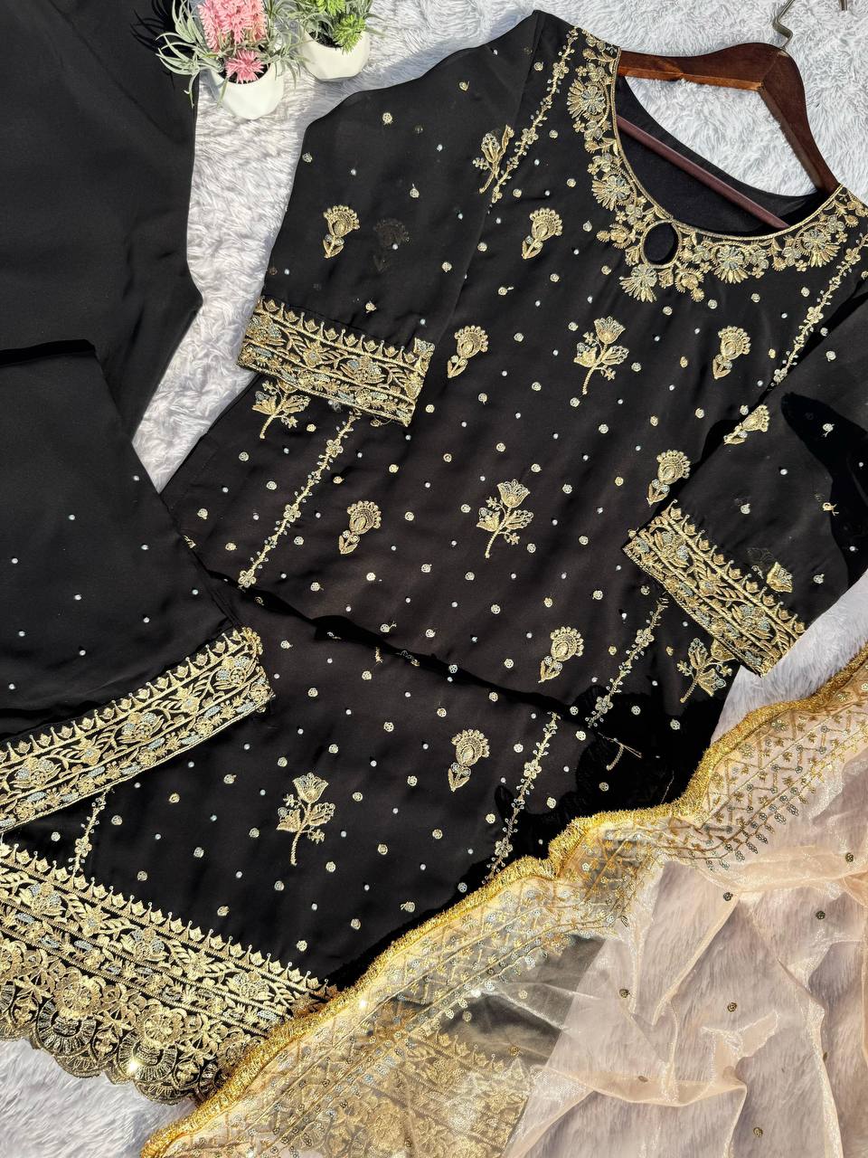 Stunning Black Color Faux Georgette With Sequence Embroidery Work Salwar Suit