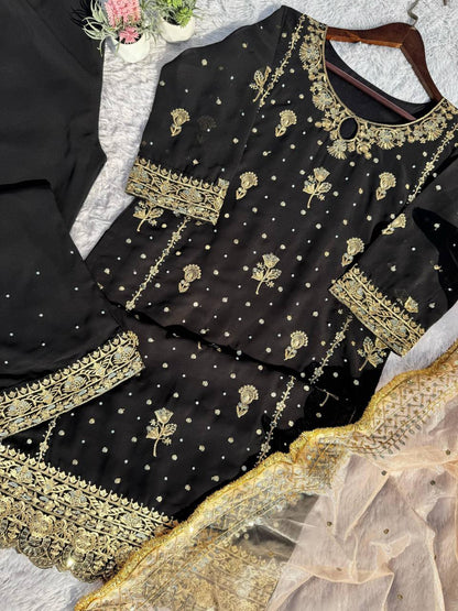 Stunning Black Color Faux Georgette With Sequence Embroidery Work Salwar Suit