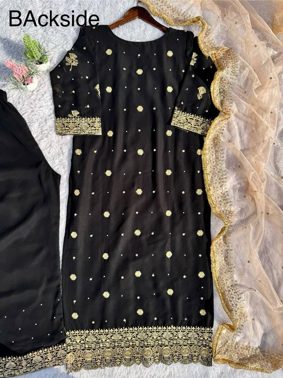 Stunning Black Color Faux Georgette With Sequence Embroidery Work Salwar Suit