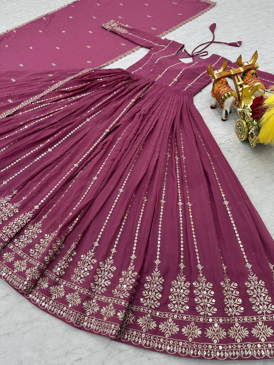 Superhit Lavender Color Faux Georgette With Sequence Embroidery Work Beautiful Gown