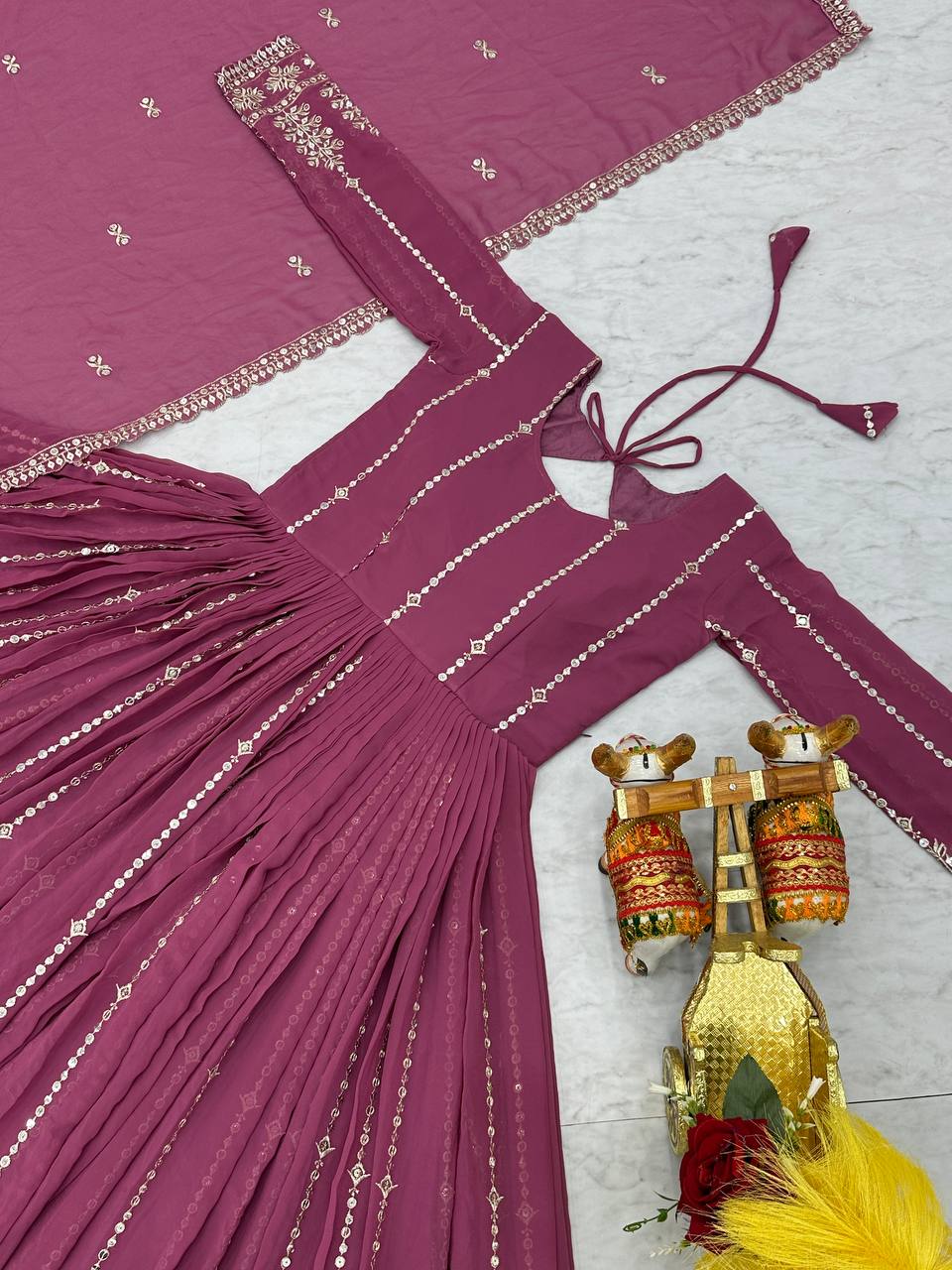 Superhit Lavender Color Faux Georgette With Sequence Embroidery Work Beautiful Gown