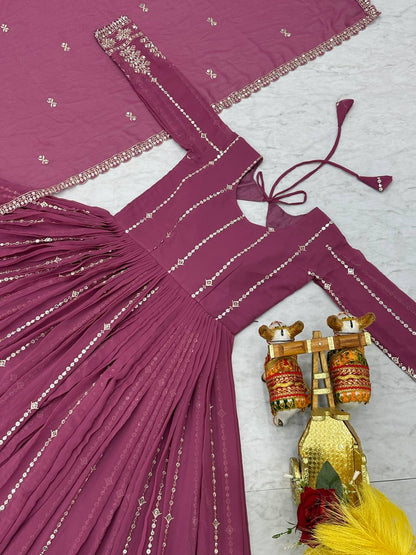 Superhit Lavender Color Faux Georgette With Sequence Embroidery Work Beautiful Gown