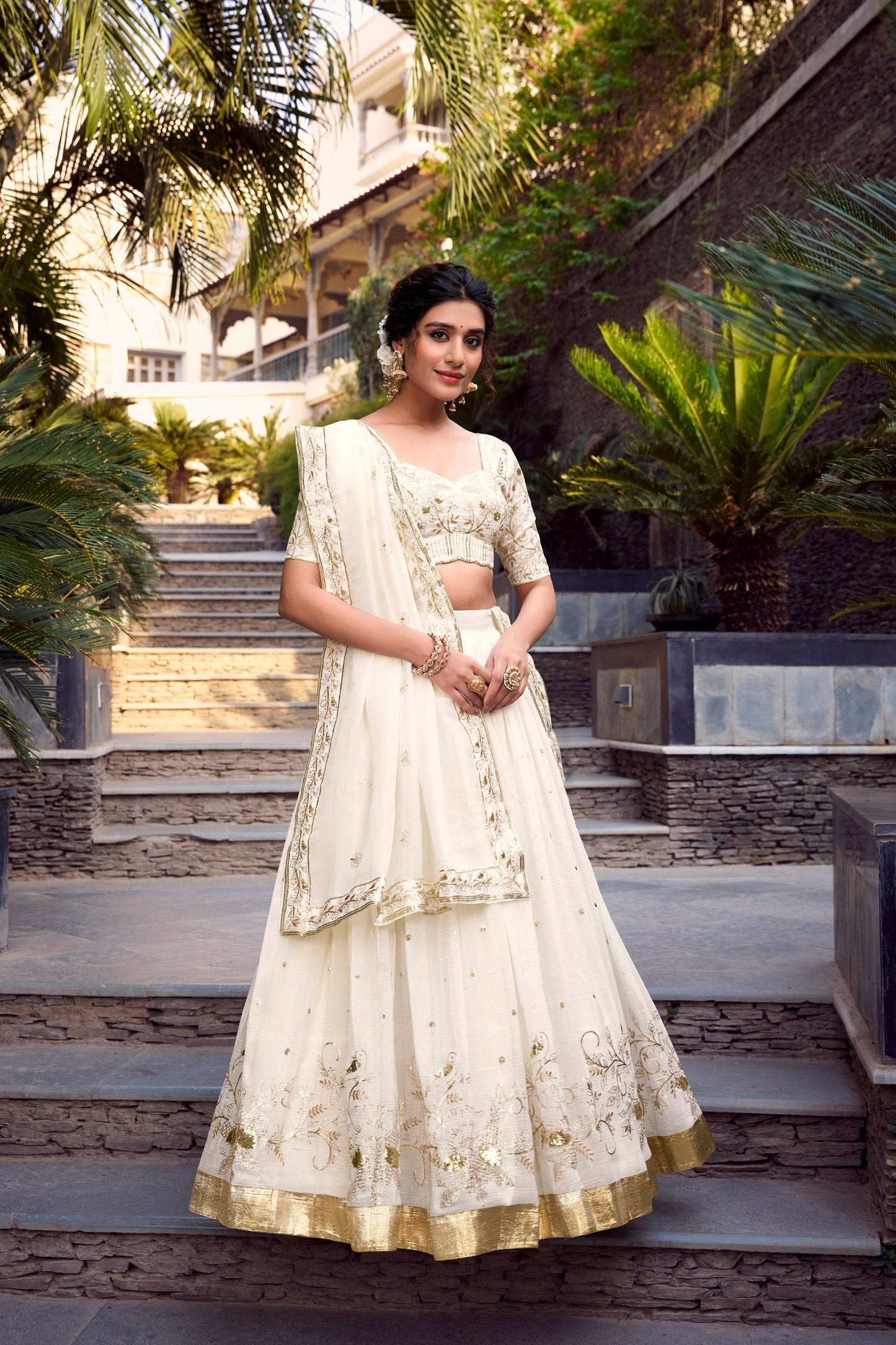 Wedding Wear Off White Color Sequins And Embroidery With Foil Work Designer Lehenga Choli