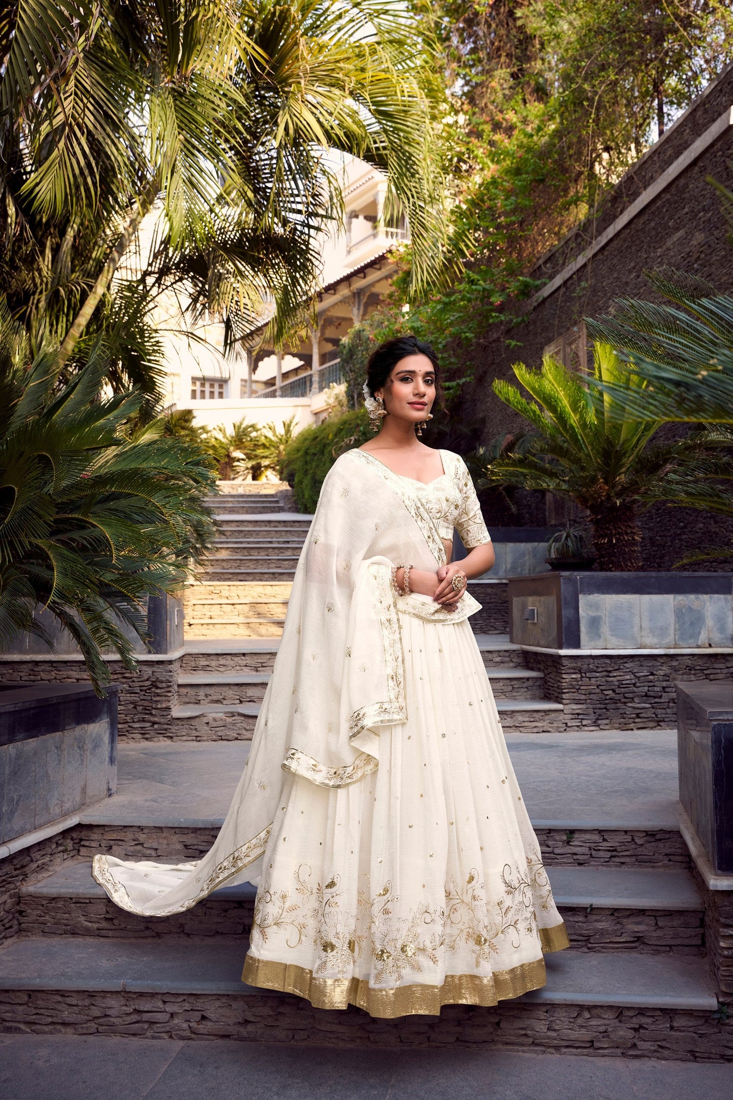 Wedding Wear Off White Color Sequins And Embroidery With Foil Work Designer Lehenga Choli