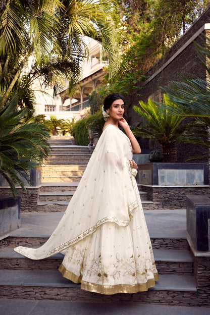 Wedding Wear Off White Color Sequins And Embroidery With Foil Work Designer Lehenga Choli