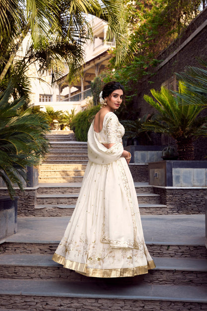Wedding Wear Off White Color Sequins And Embroidery With Foil Work Designer Lehenga Choli