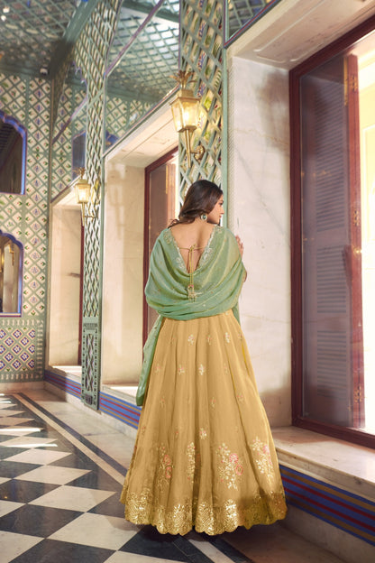 Traditional Wear Yellow Color Silk Thread Embroidered Lehenga Choli