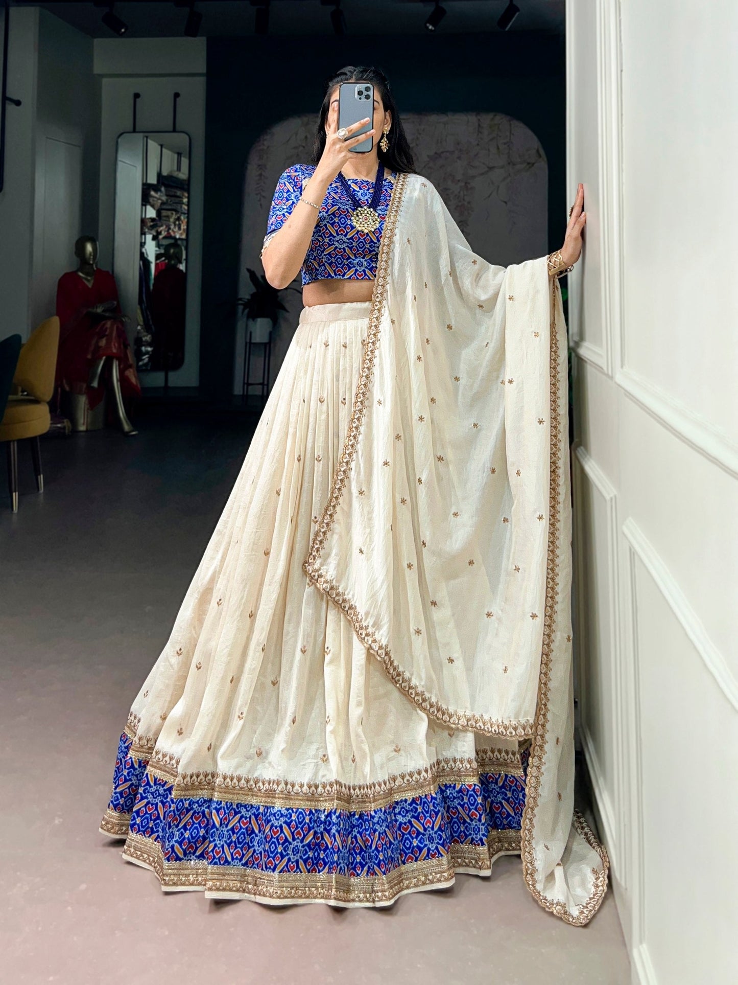 Designer Off White Color Vichtra Silk Wedding Wear Lehenga Choli