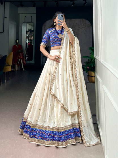 Designer Off White Color Vichtra Silk Wedding Wear Lehenga Choli