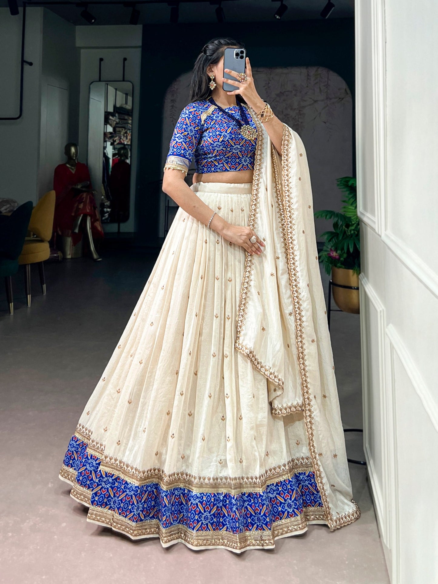 Designer Off White Color Vichtra Silk Wedding Wear Lehenga Choli