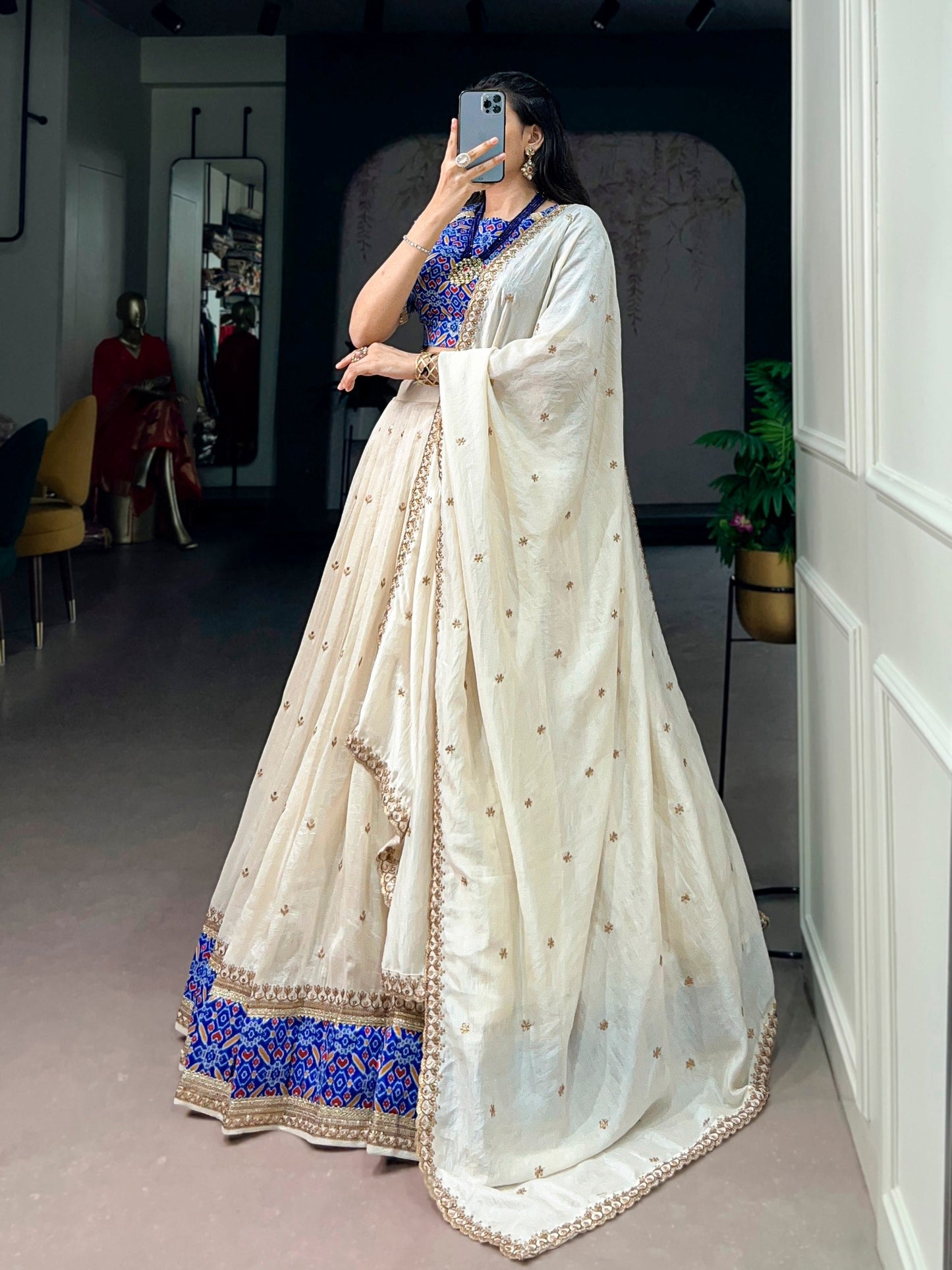Designer Off White Color Vichtra Silk Wedding Wear Lehenga Choli