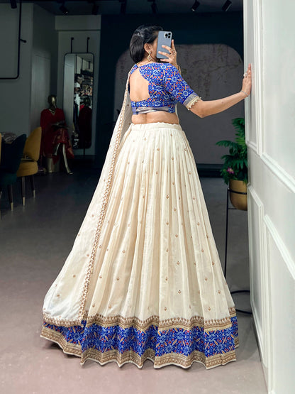 Designer Off White Color Vichtra Silk Wedding Wear Lehenga Choli