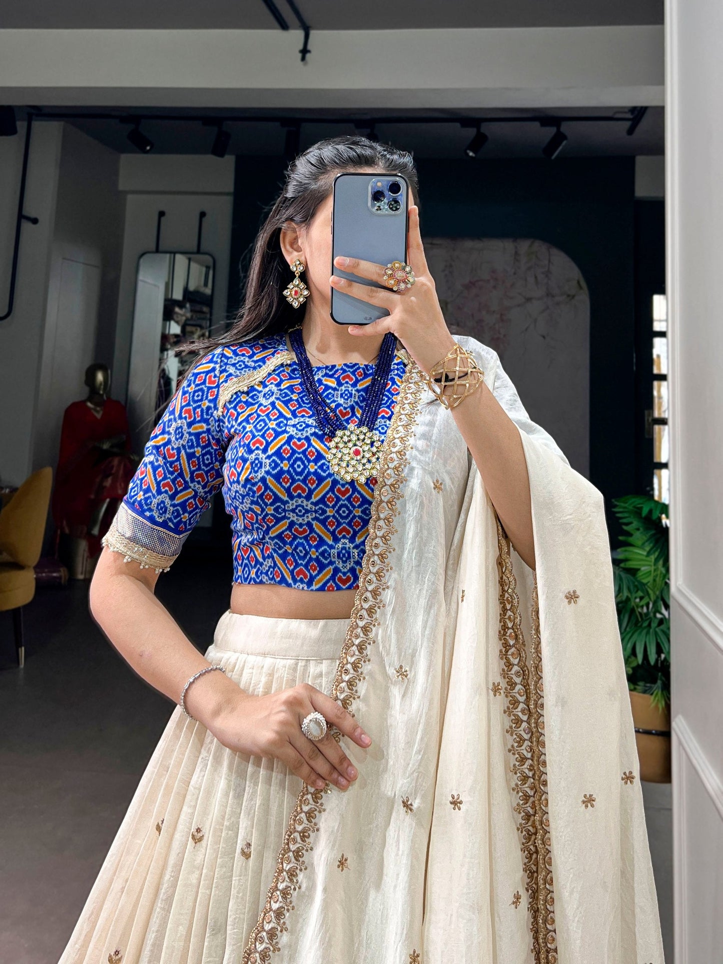 Designer Off White Color Vichtra Silk Wedding Wear Lehenga Choli