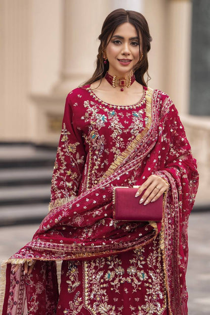 Wedding Wear Dark Pink Color Heavy Faux Georgette Palazzo Set