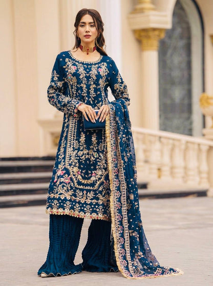 Wedding Wear Blue Color Heavy Faux Georgette Palazzo Set