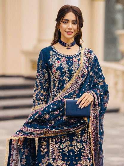 Wedding Wear Blue Color Heavy Faux Georgette Palazzo Set