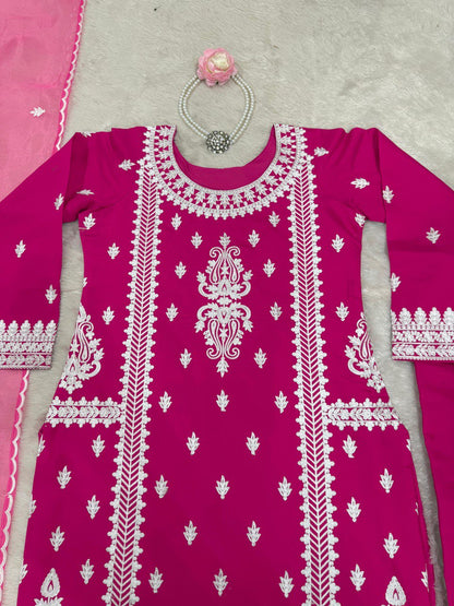 Ceremony Wear Pink Color Roman Silk Chine Stitch Silk Beautiful Salwar Suit