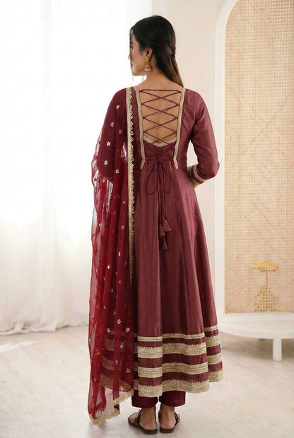 Arti Chauhan Wear Maroon Color Sequence Cosmos Gold Anarkali Suit With Dupatta
