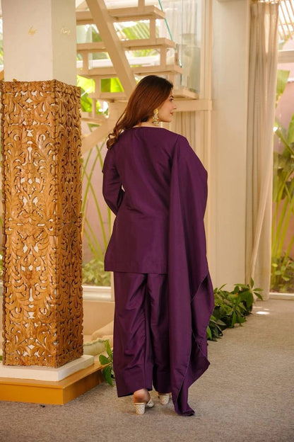 Stylish Wine Color Heavy Reyon Suit With Farshi Palazzo Set