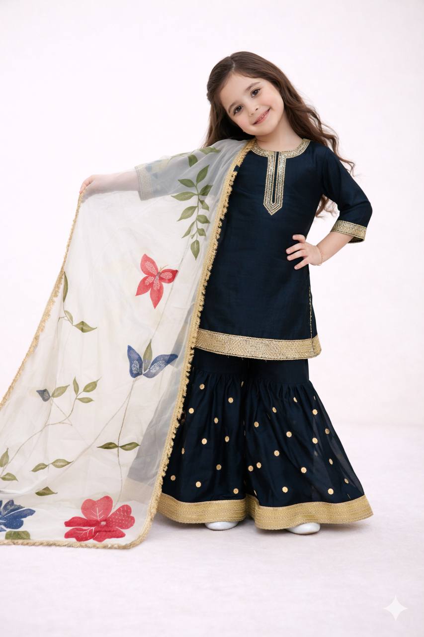 Beautiful Black Color Sequence Embroidered Sharara Suit For Girls