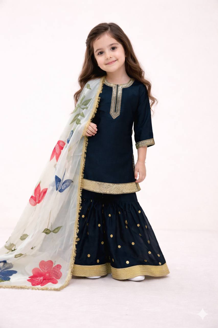 Beautiful Black Color Sequence Embroidered Sharara Suit For Girls