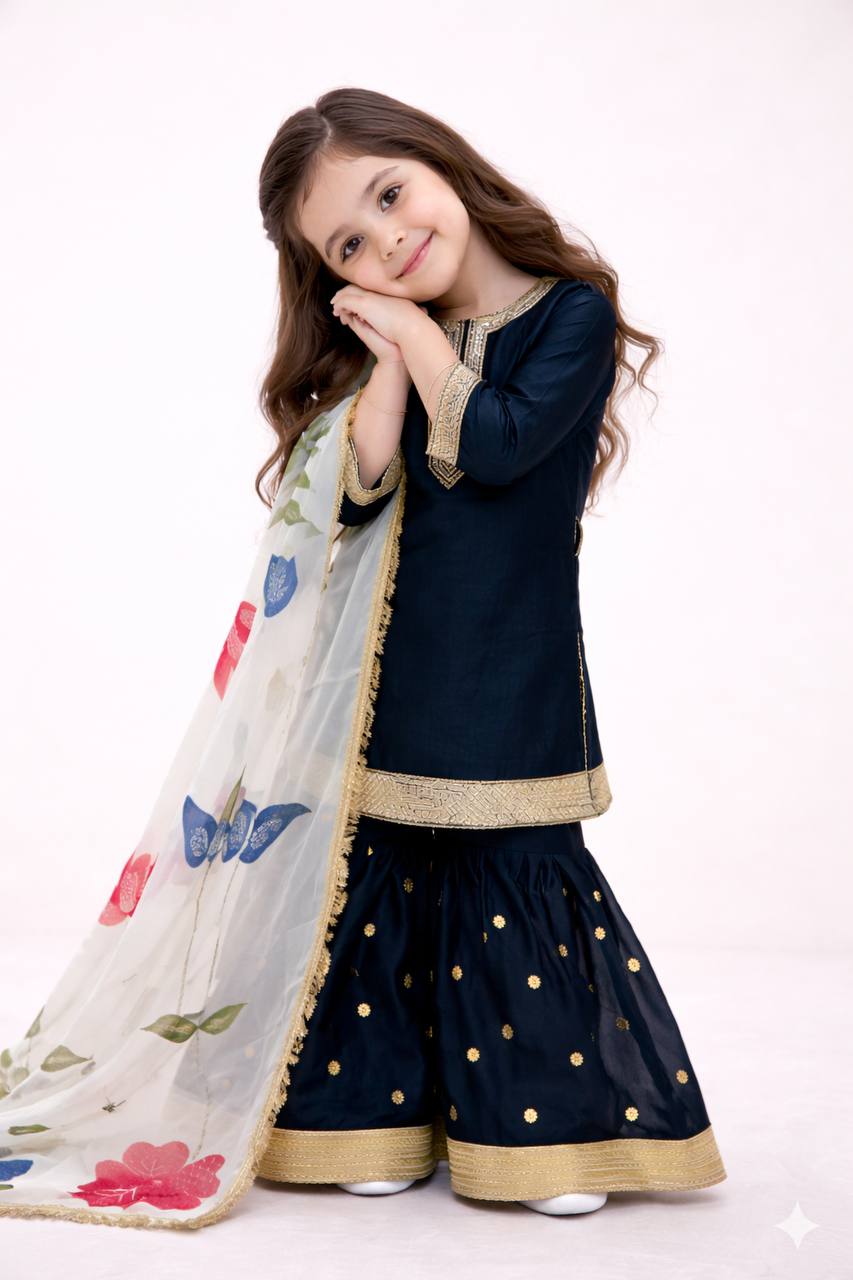 Beautiful Black Color Sequence Embroidered Sharara Suit For Girls