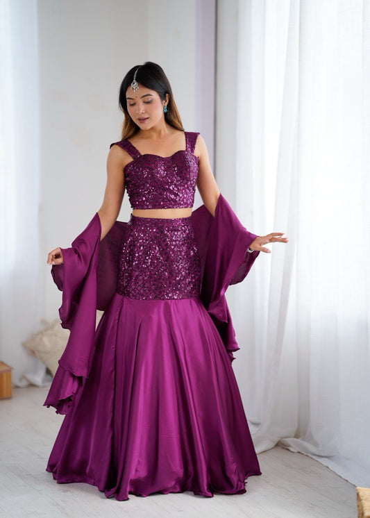 Arti Chauhan Wear Purple Color Designer Fishcut Skirt Set